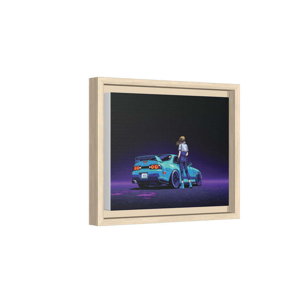 Retro Neon Race Car Poster Matte Canvas Framed | Anime Driver Wall Art