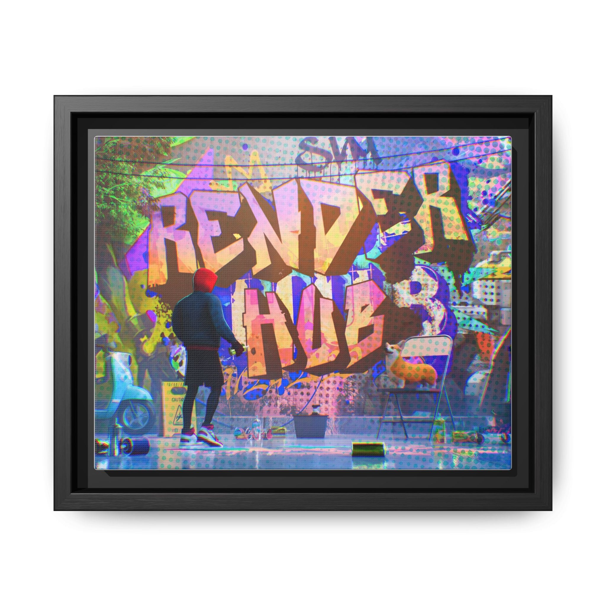 Graffiti Street Art Matte Canvas Framed Print — 'Render Hub' Urban Wall Decor