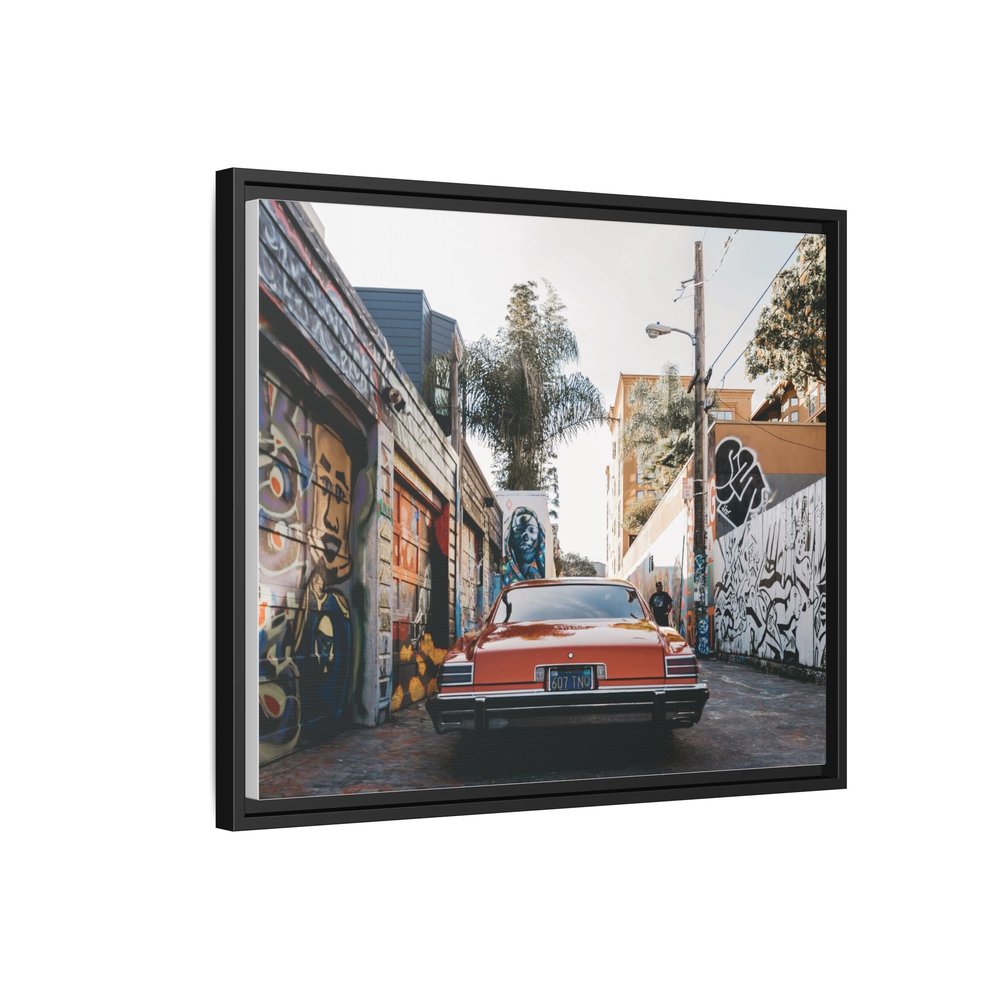 Vintage Chevrolet in Graffiti Alley — Framed Matte Canvas Wall Art