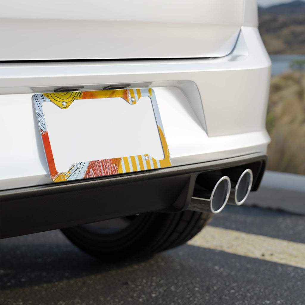 Abstract Sunset Metal License Plate Frame — Colorful Coastal Car Accent