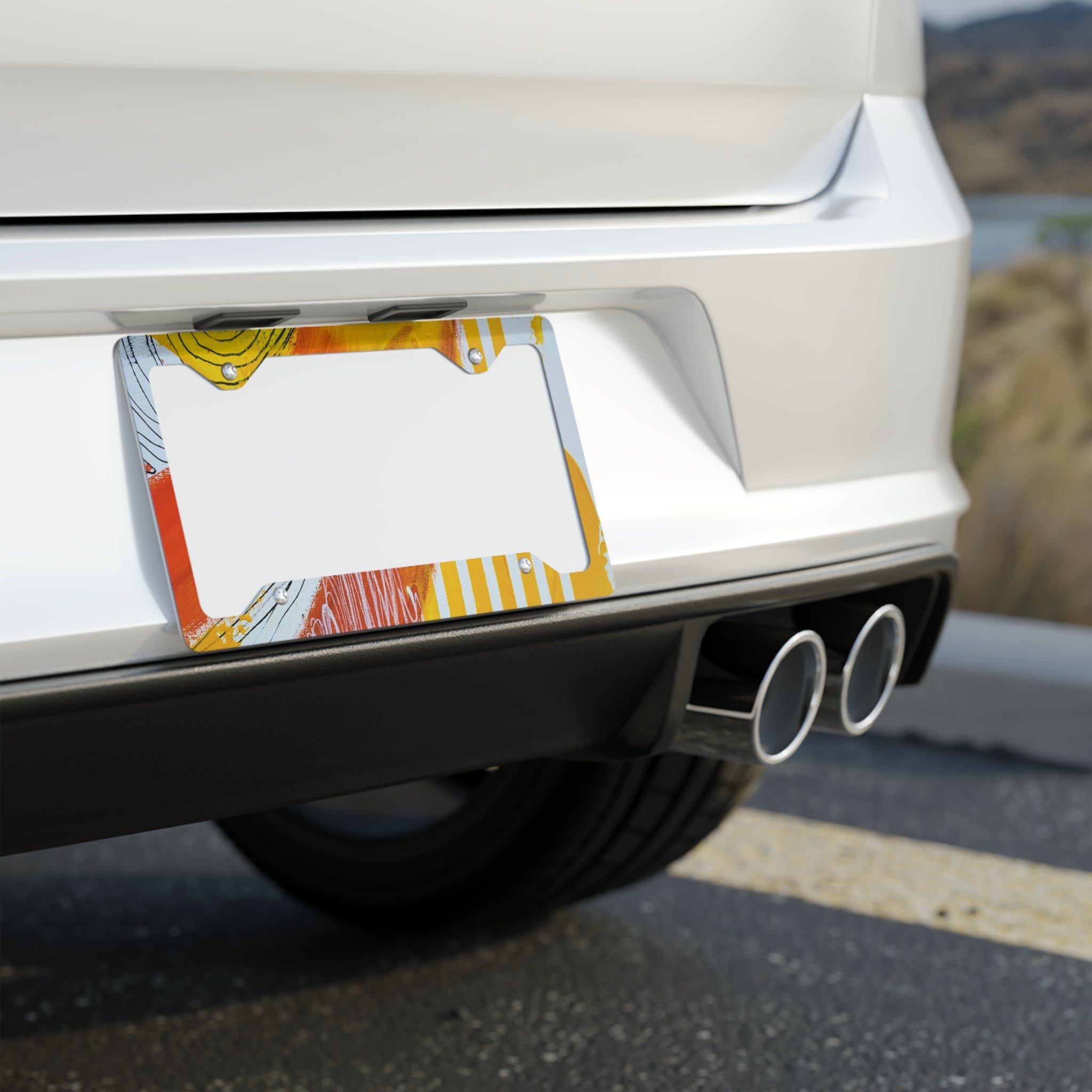 Abstract Sunset Metal License Plate Frame — Colorful Coastal Car Accent