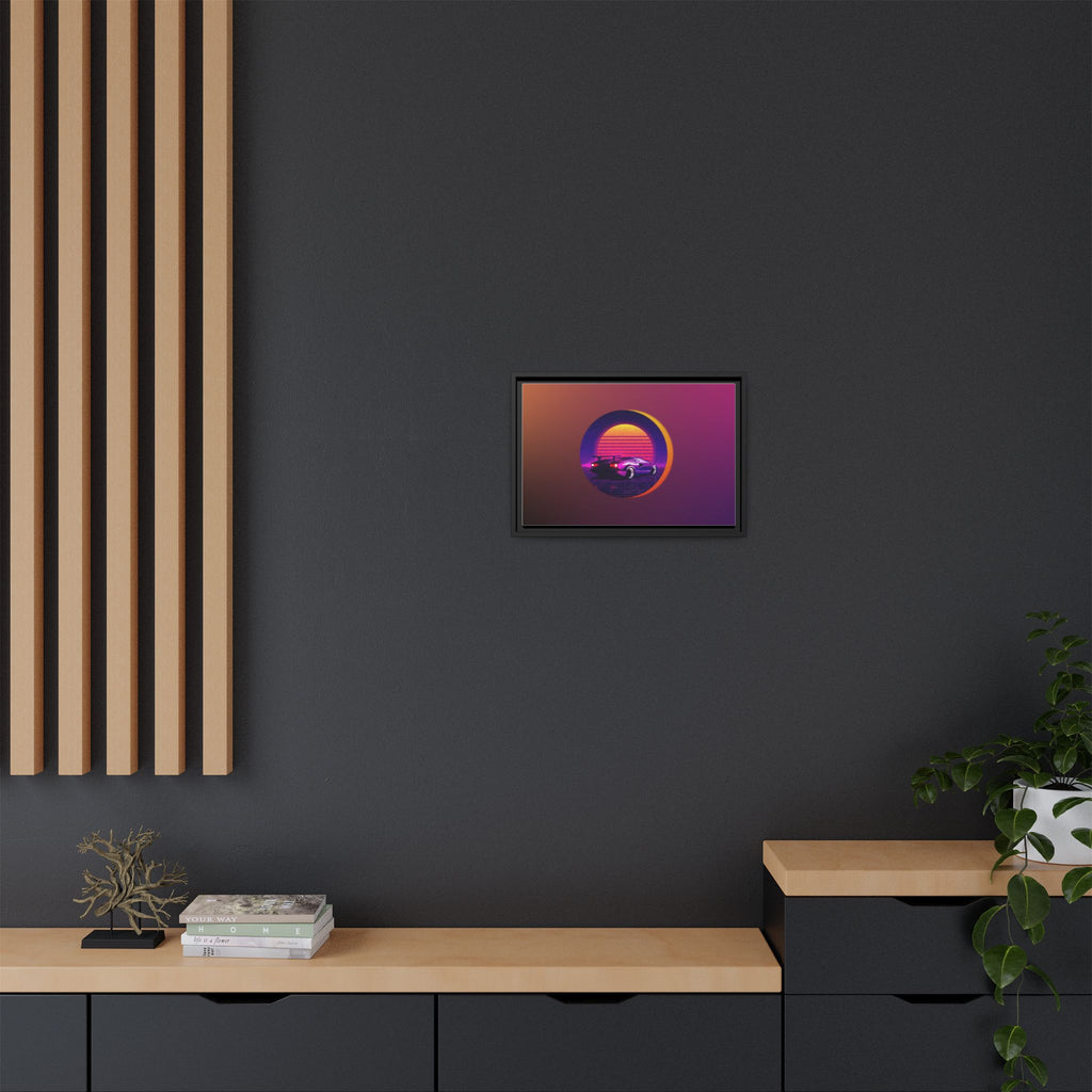 Retro Sunset Sports Car Matte Canvas Framed Wall Art