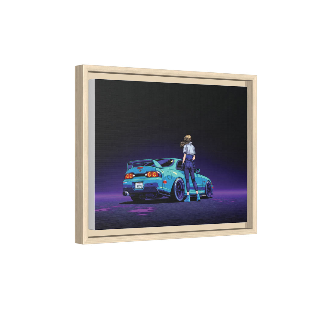 Retro Neon Race Car Poster Matte Canvas Framed | Anime Driver Wall Art