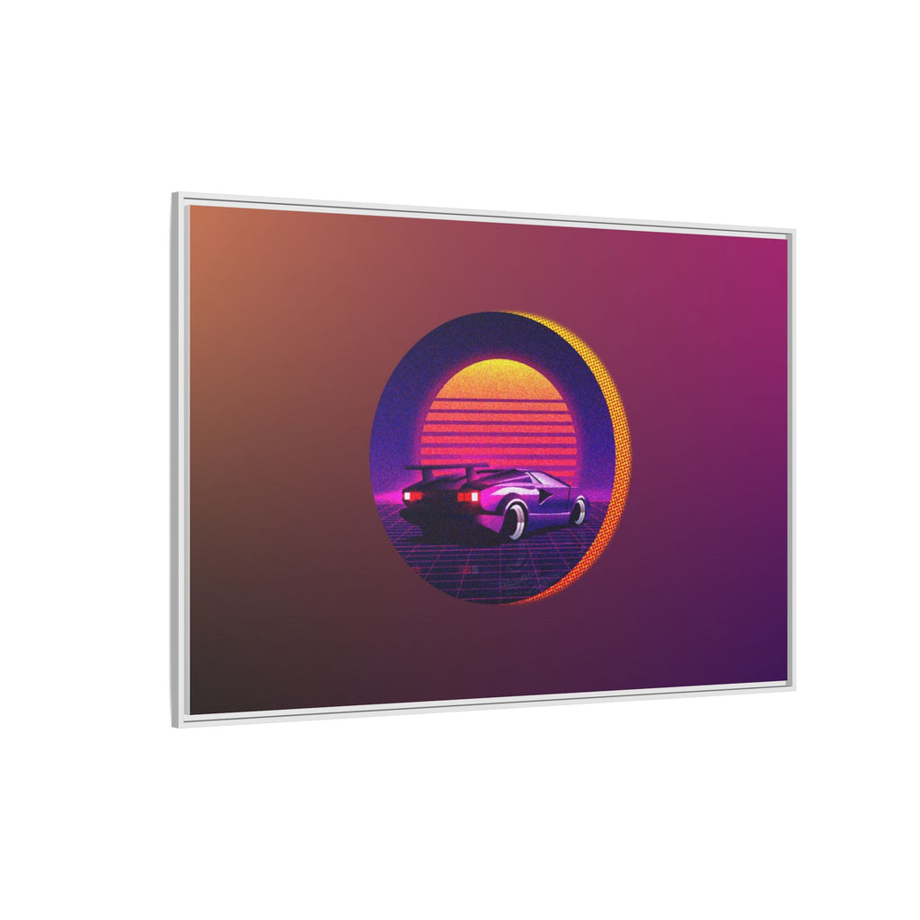Retro Sunset Sports Car Matte Canvas Framed Wall Art