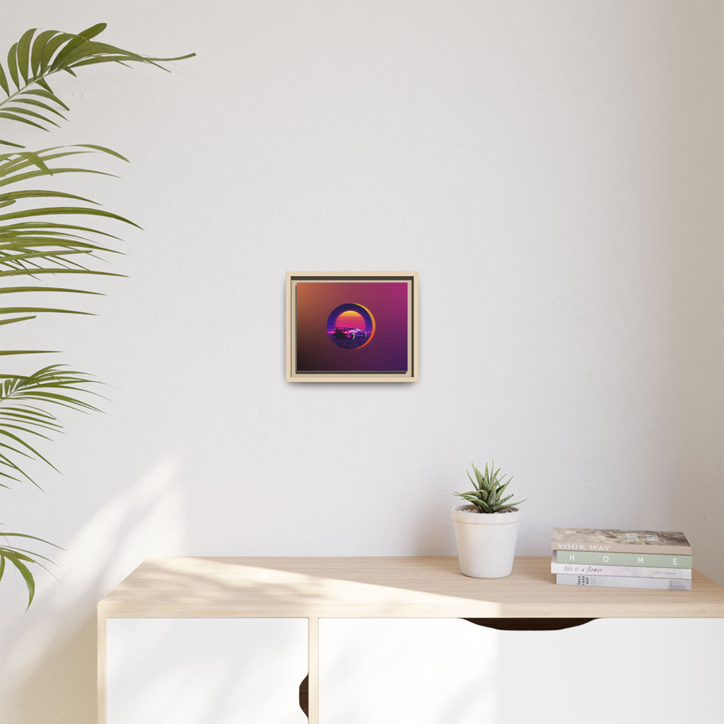 Retro Sunset Sports Car Matte Canvas Framed Wall Art