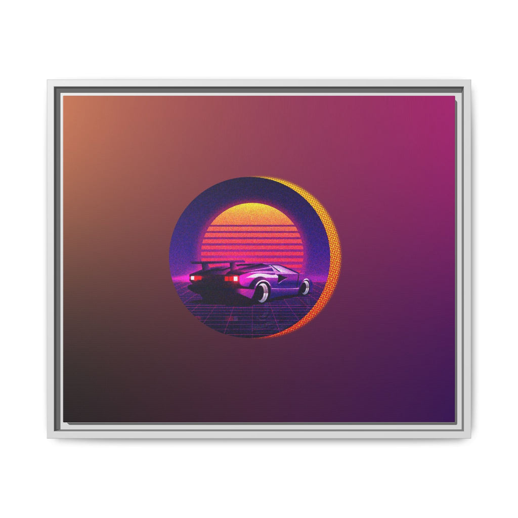 Retro Sunset Sports Car Matte Canvas Framed Wall Art