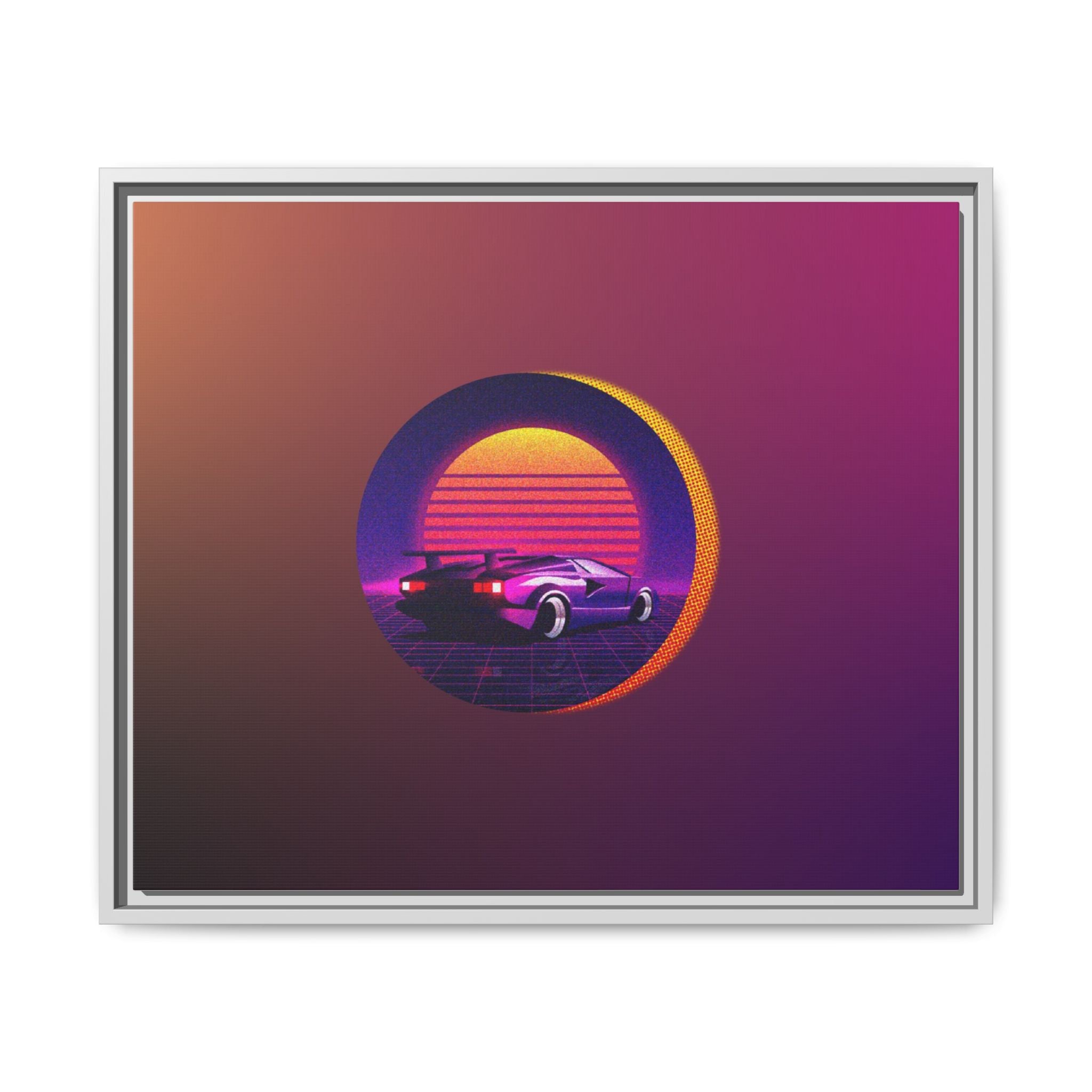 Retro Sunset Sports Car Matte Canvas Framed Wall Art