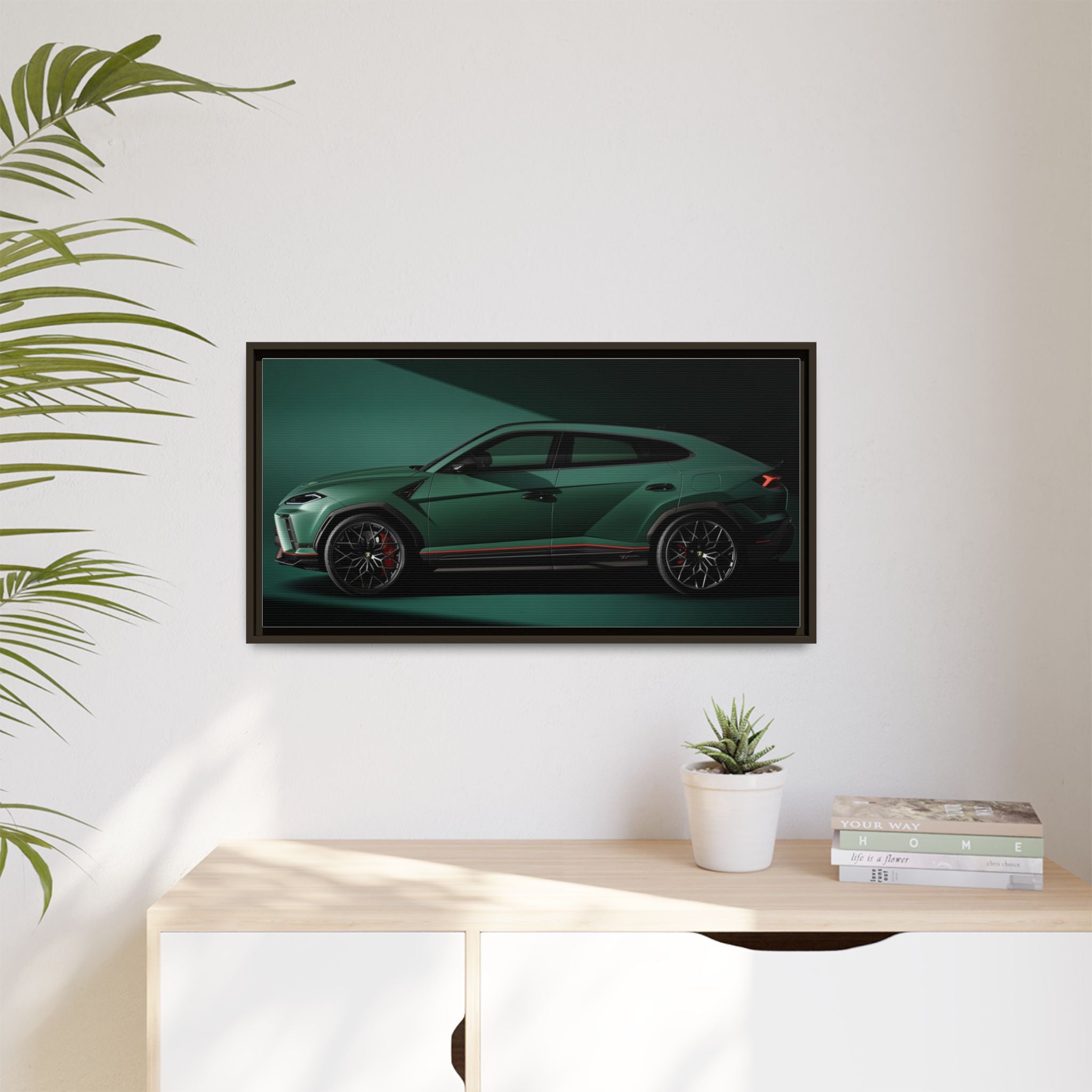 Framed Matte Canvas Print — Emerald Sports SUV Wall Art