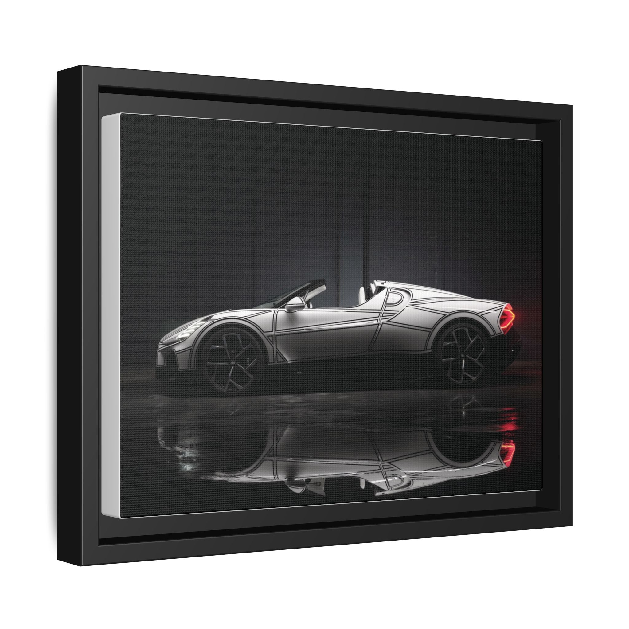 Framed Matte Canvas: Sleek Sports Car Reflection Wall Art