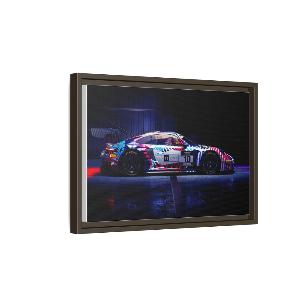 Framed Matte Canvas Print — Neon Racecar Wall Art