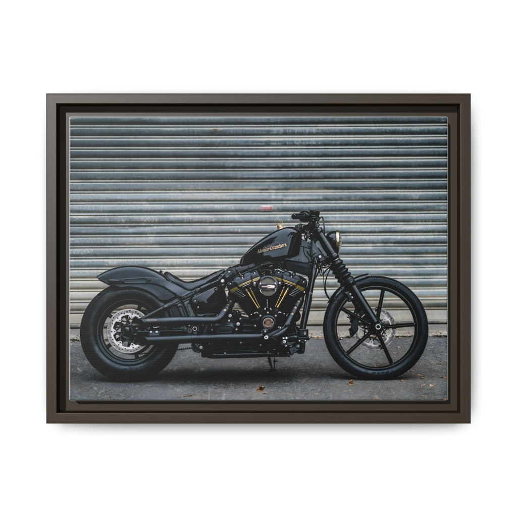 Framed Matte Canvas Motorcycle Print — Black Bobber Wall Art