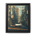 Vintage Sports Car Cityscape Framed Canvas Print