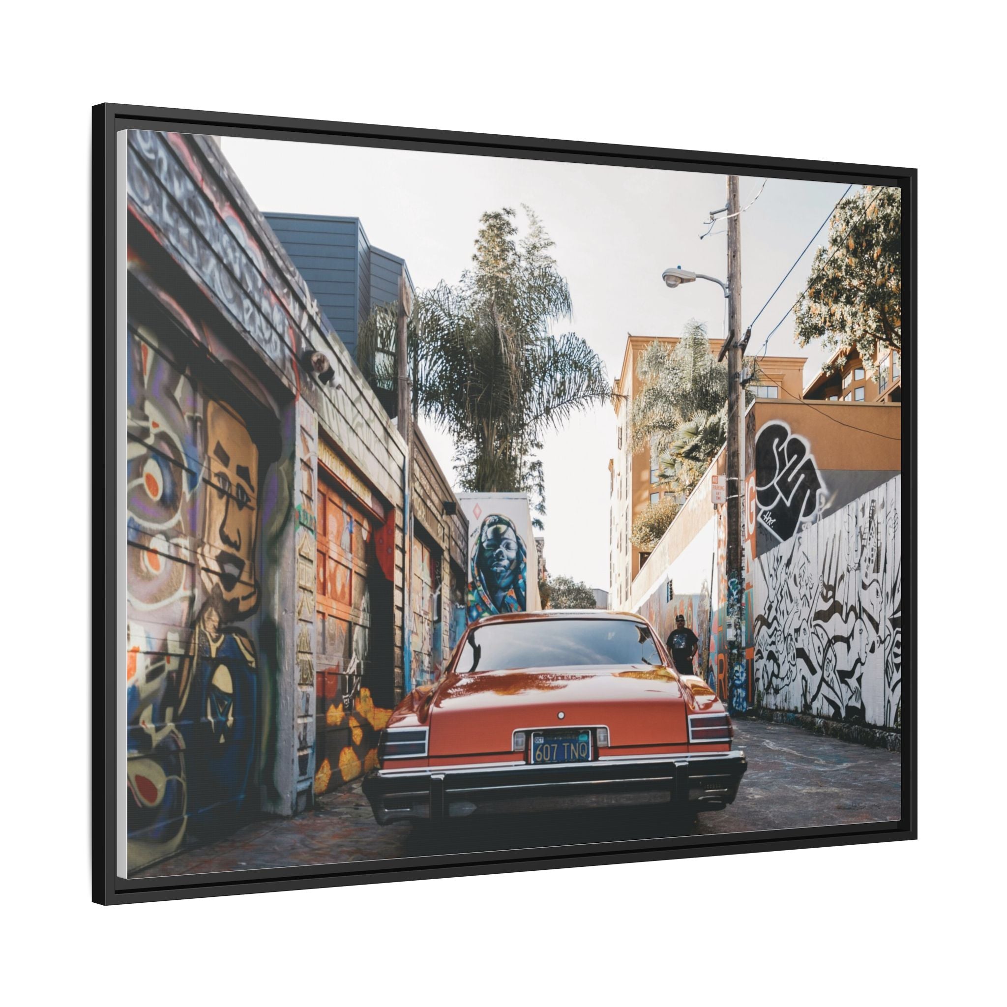 Vintage Chevrolet in Graffiti Alley — Framed Matte Canvas Wall Art