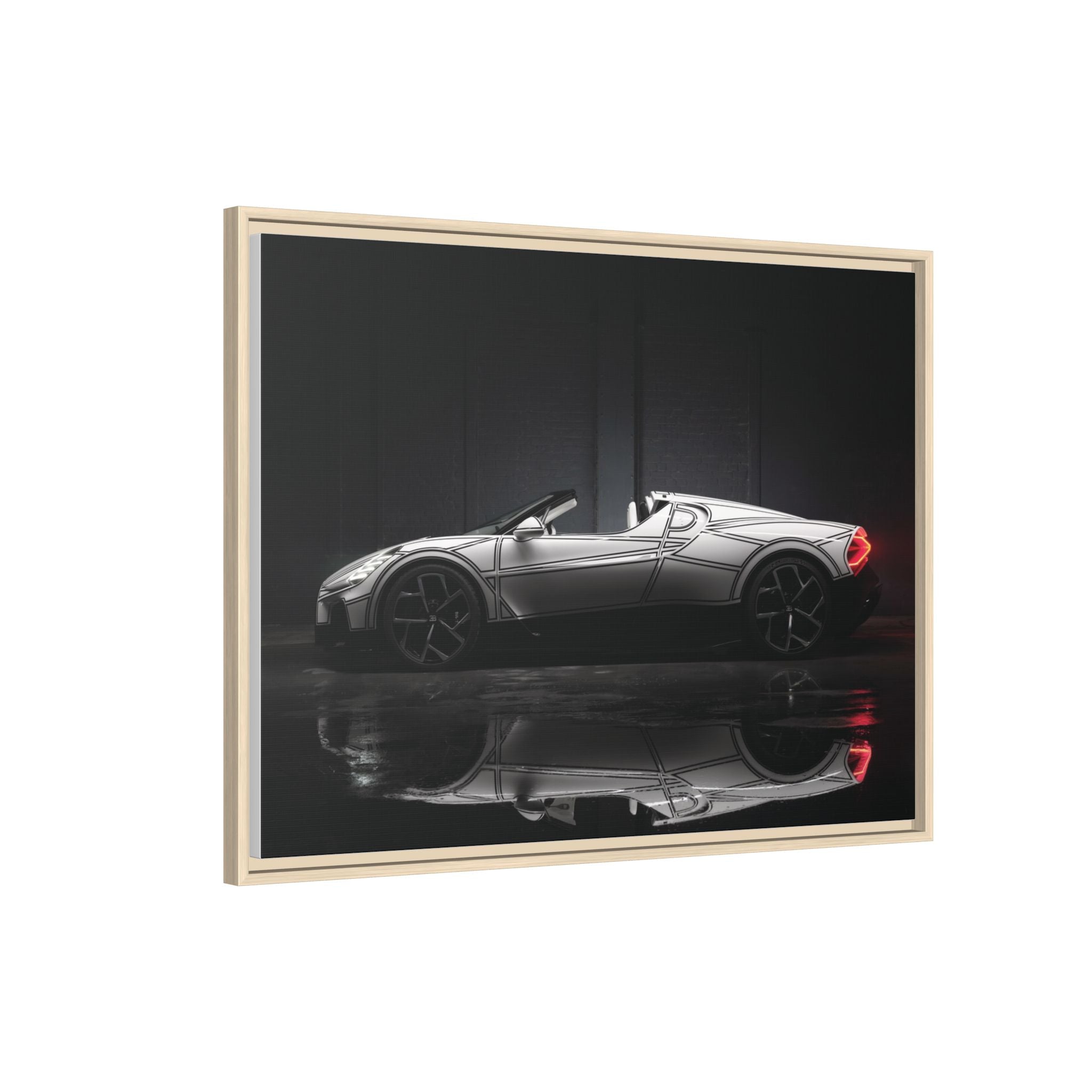 Framed Matte Canvas: Sleek Sports Car Reflection Wall Art