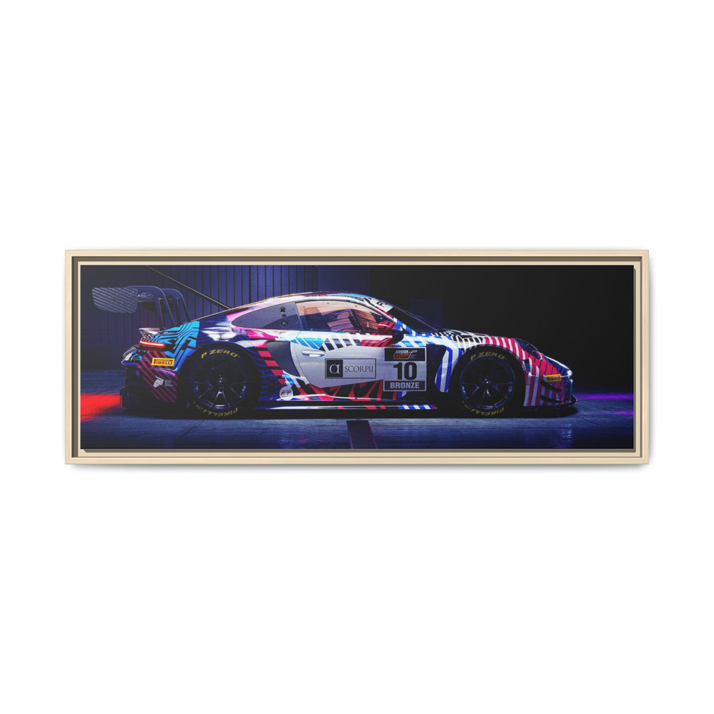 Framed Matte Canvas Print — Neon Racecar Wall Art