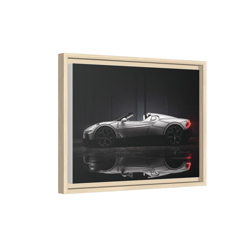 Framed Matte Canvas: Sleek Sports Car Reflection Wall Art