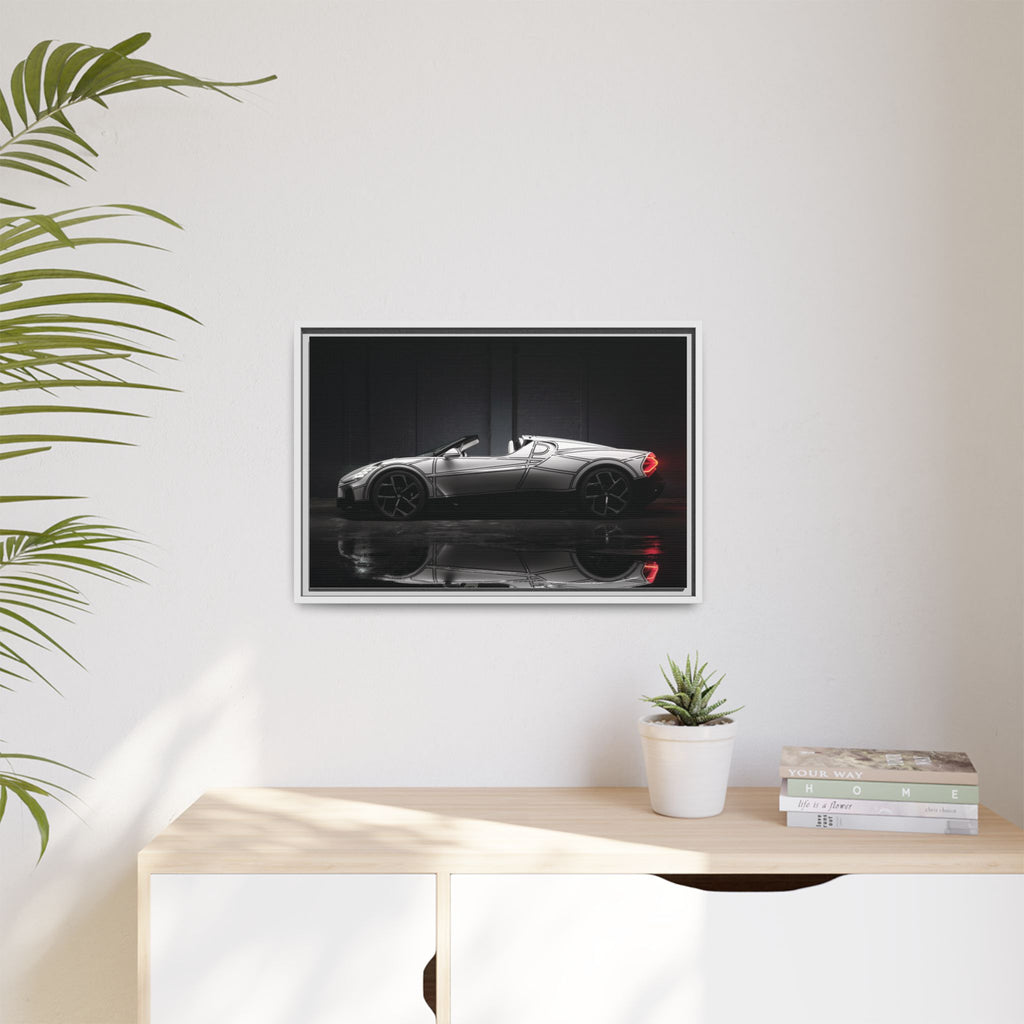 Framed Matte Canvas: Sleek Sports Car Reflection Wall Art