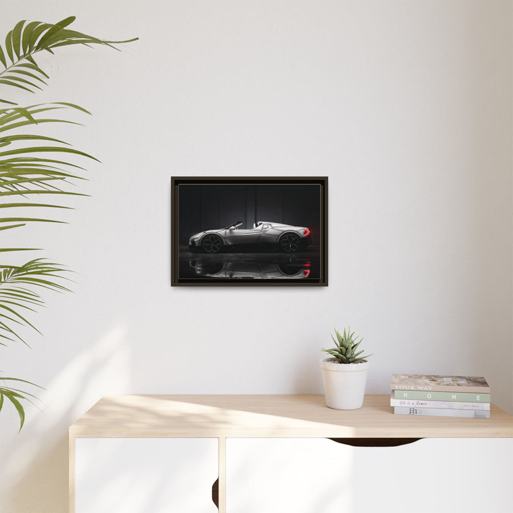 Framed Matte Canvas: Sleek Sports Car Reflection Wall Art