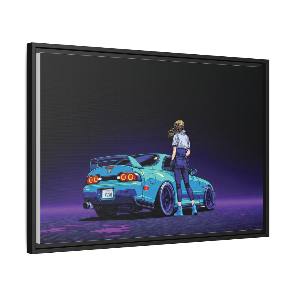 Retro Neon Race Car Poster Matte Canvas Framed | Anime Driver Wall Art