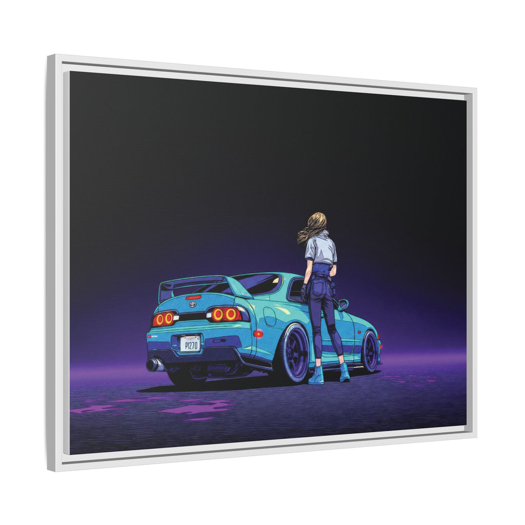 Retro Neon Race Car Poster Matte Canvas Framed | Anime Driver Wall Art