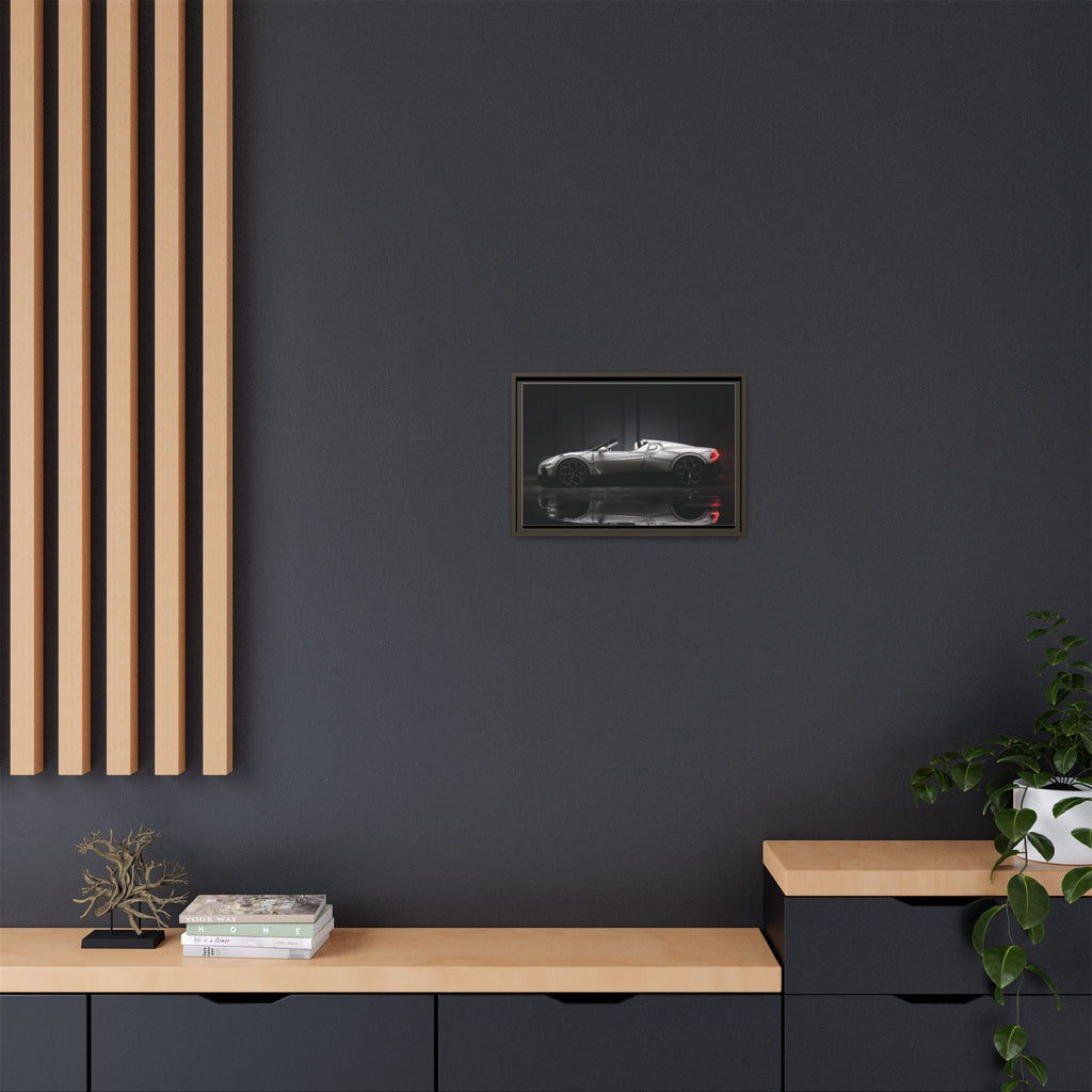 Framed Matte Canvas: Sleek Sports Car Reflection Wall Art