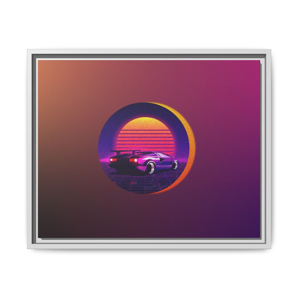 Retro Sunset Sports Car Matte Canvas Framed Wall Art