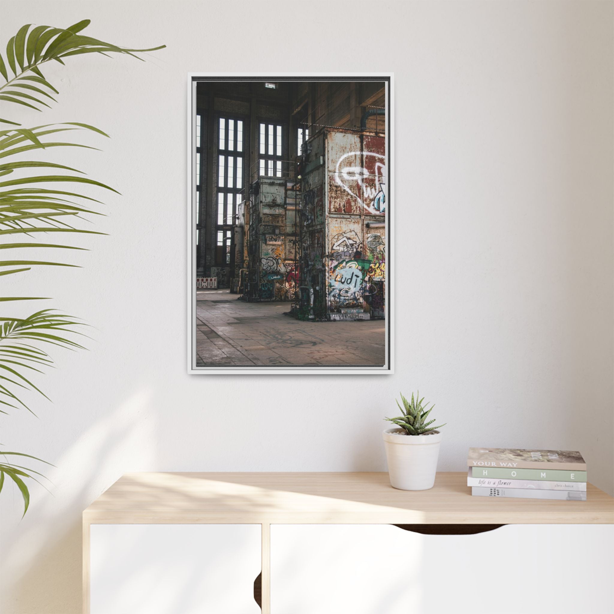 Urban Graffiti Ruins Matte Framed Canvas