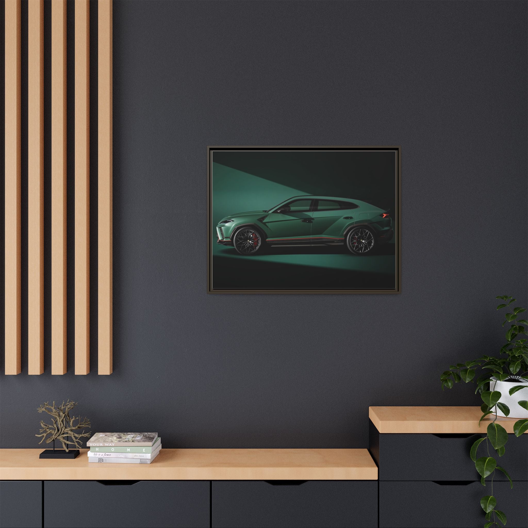 Framed Matte Canvas Print — Emerald Sports SUV Wall Art