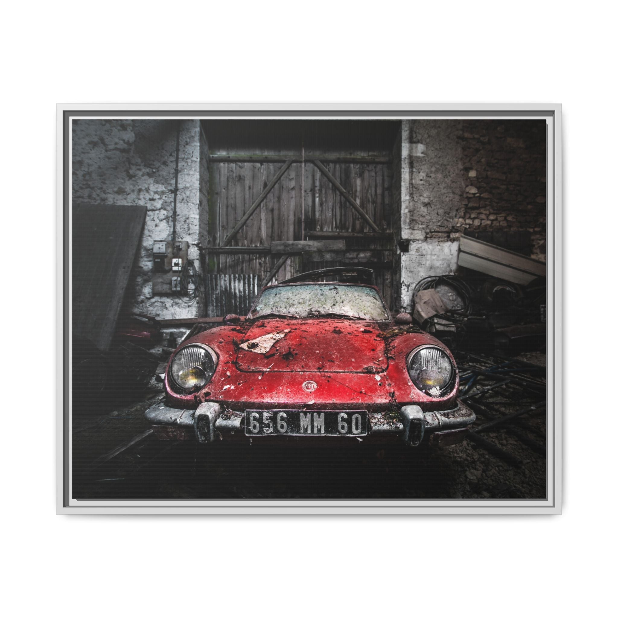 Vintage Red Sports Car Matte Canvas Art — Framed Automotive Wall Decor