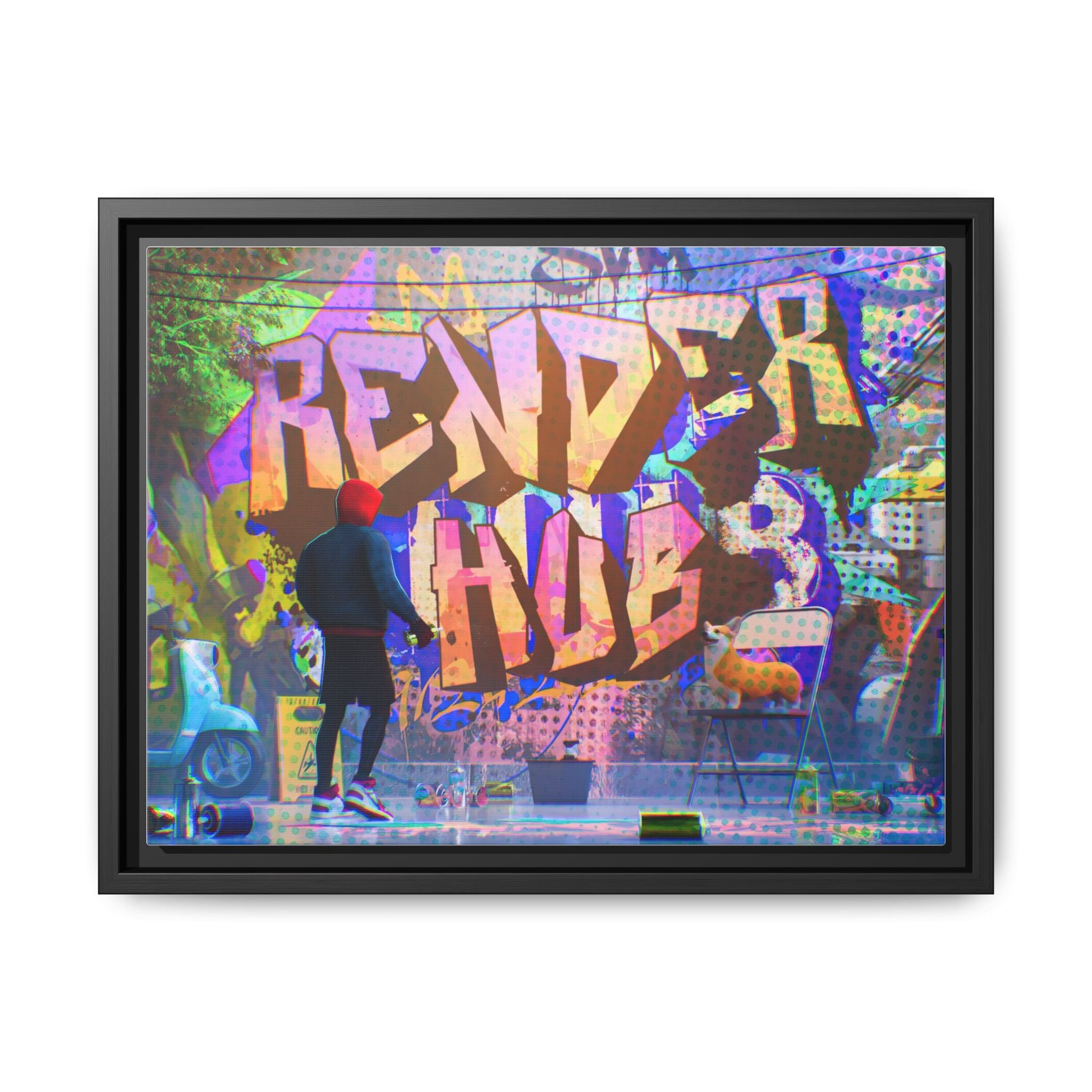 Graffiti Street Art Matte Canvas Framed Print — 'Render Hub' Urban Wall Decor