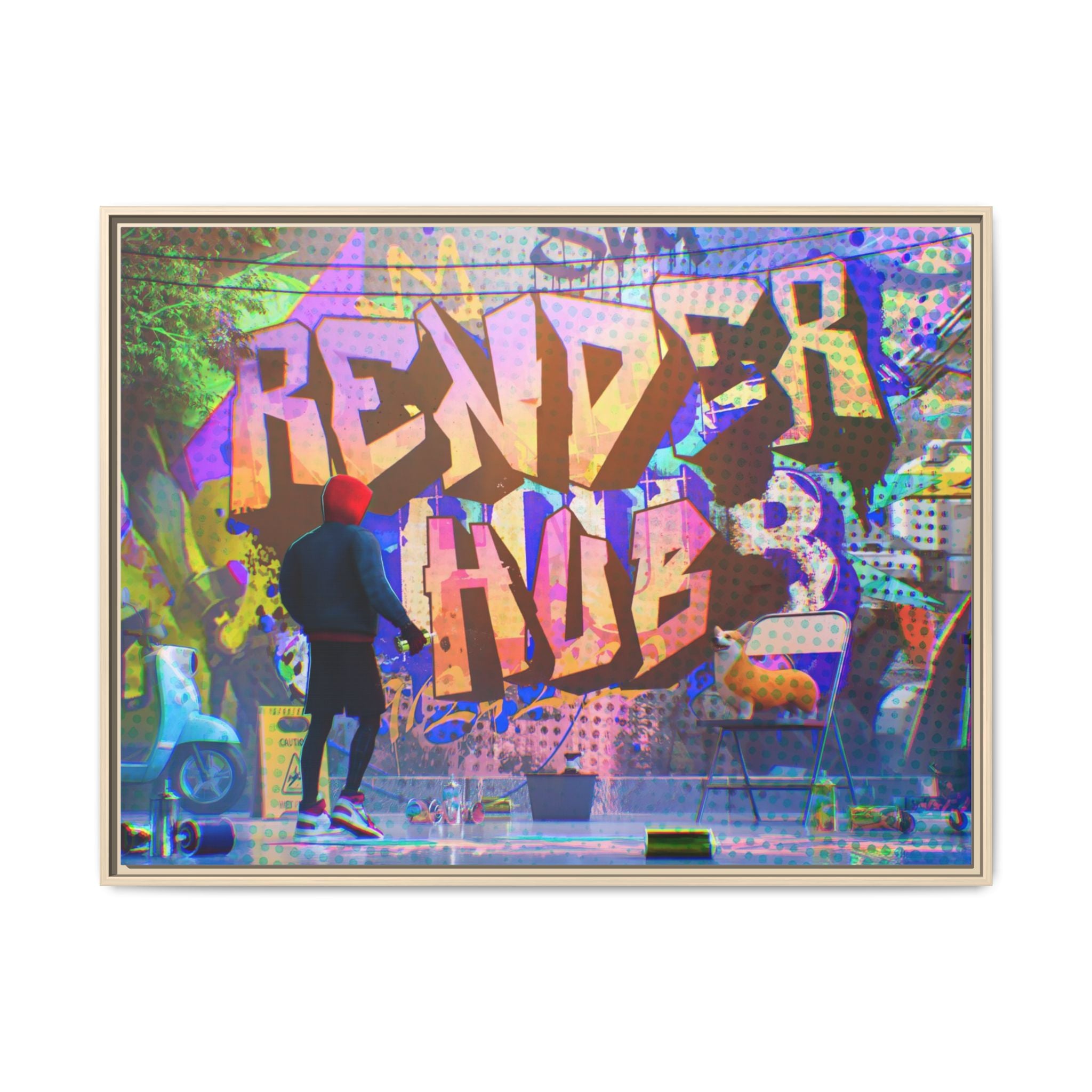 Graffiti Street Art Matte Canvas Framed Print — 'Render Hub' Urban Wall Decor