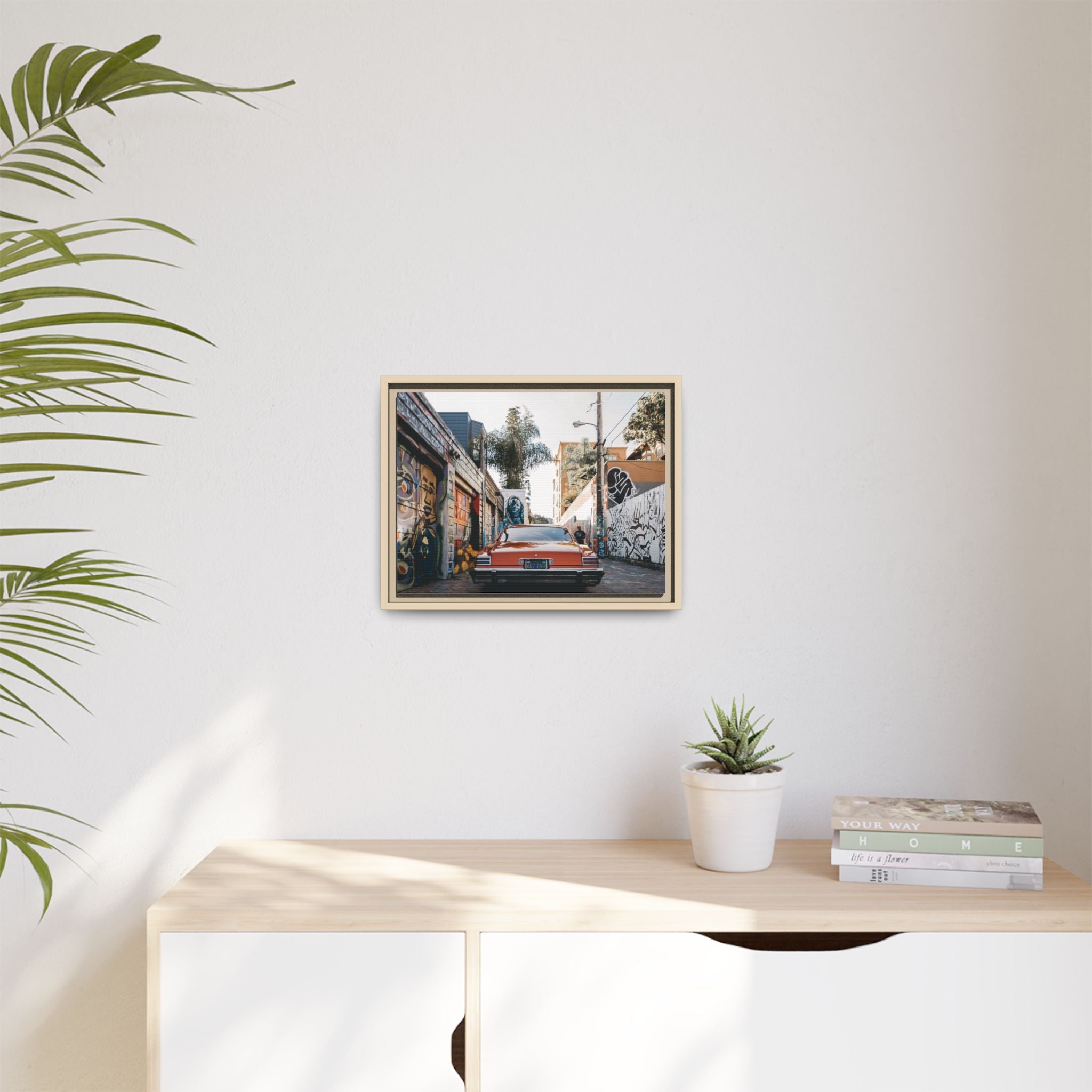 Vintage Chevrolet in Graffiti Alley — Framed Matte Canvas Wall Art