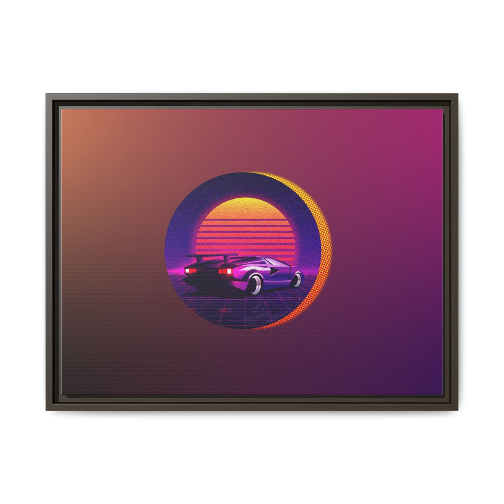 Retro Sunset Sports Car Matte Canvas Framed Wall Art