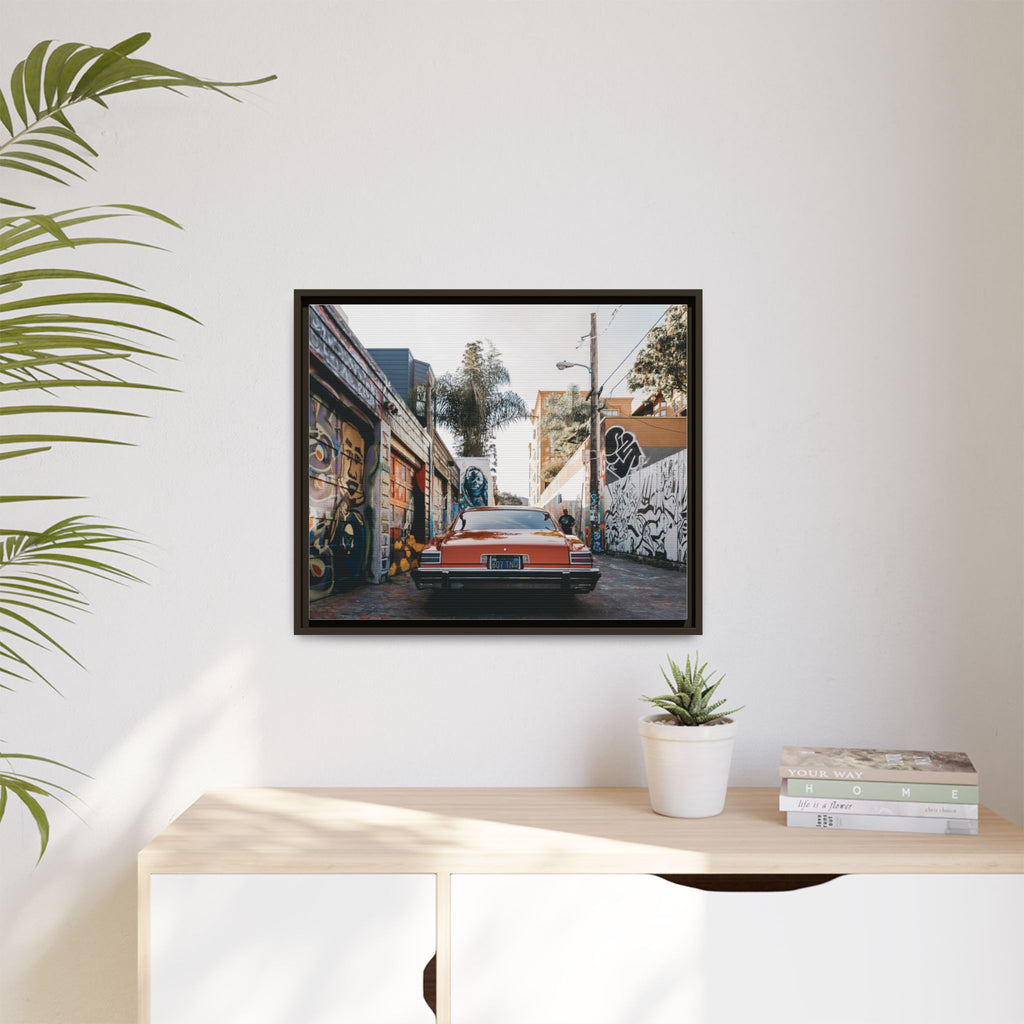 Vintage Chevrolet in Graffiti Alley — Framed Matte Canvas Wall Art