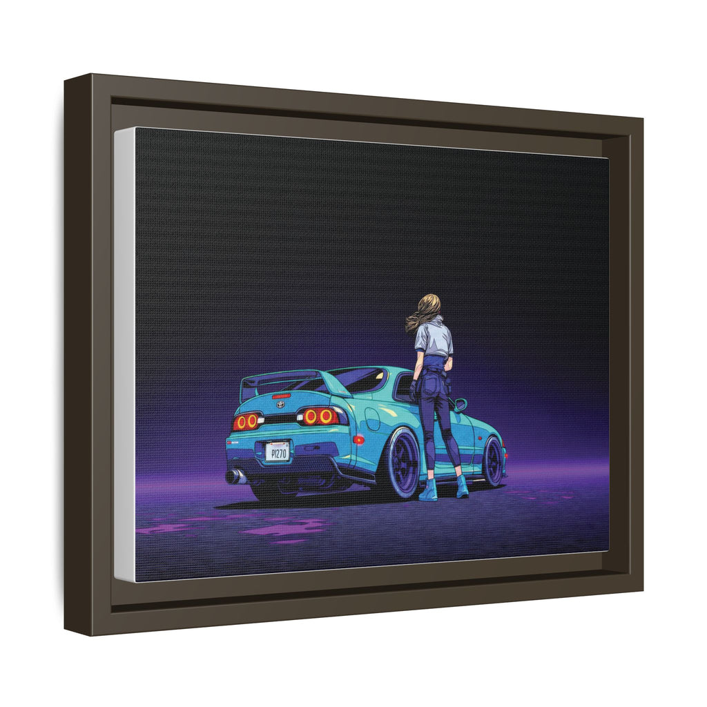 Retro Neon Race Car Poster Matte Canvas Framed | Anime Driver Wall Art