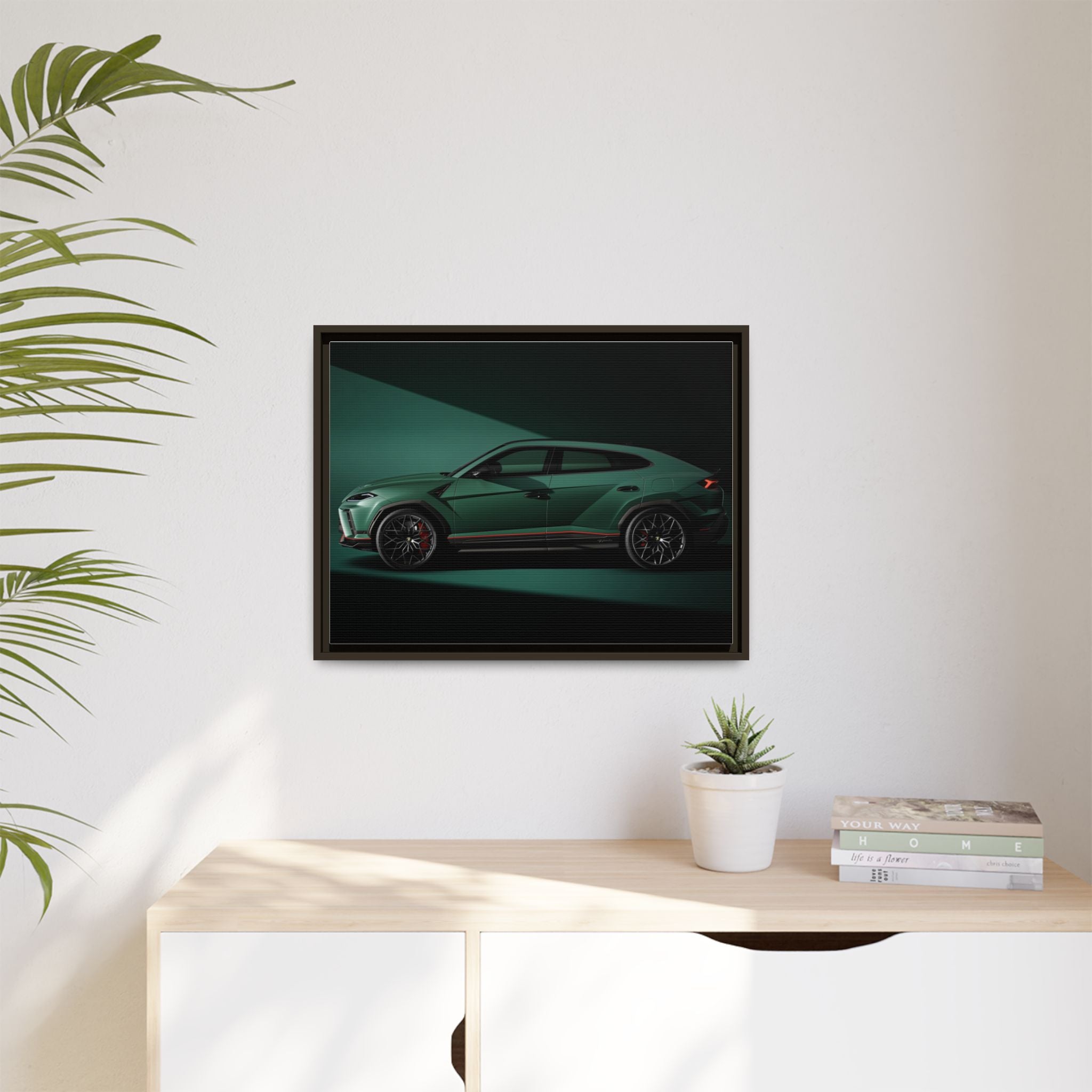 Framed Matte Canvas Print — Emerald Sports SUV Wall Art
