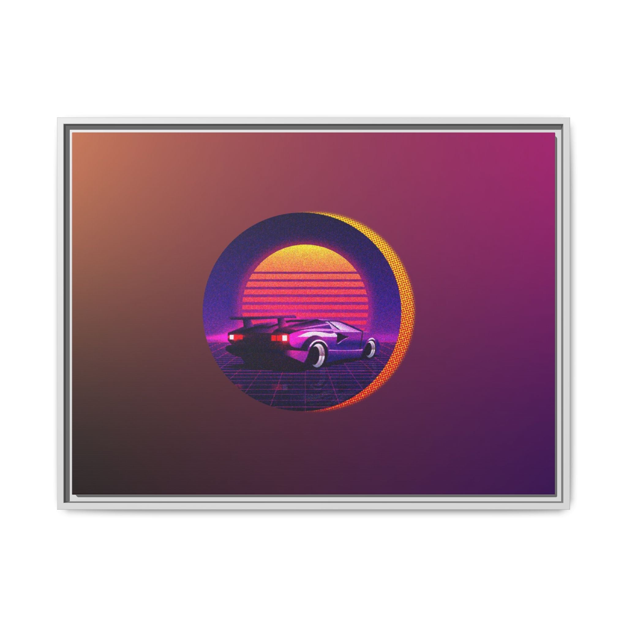 Retro Sunset Sports Car Matte Canvas Framed Wall Art