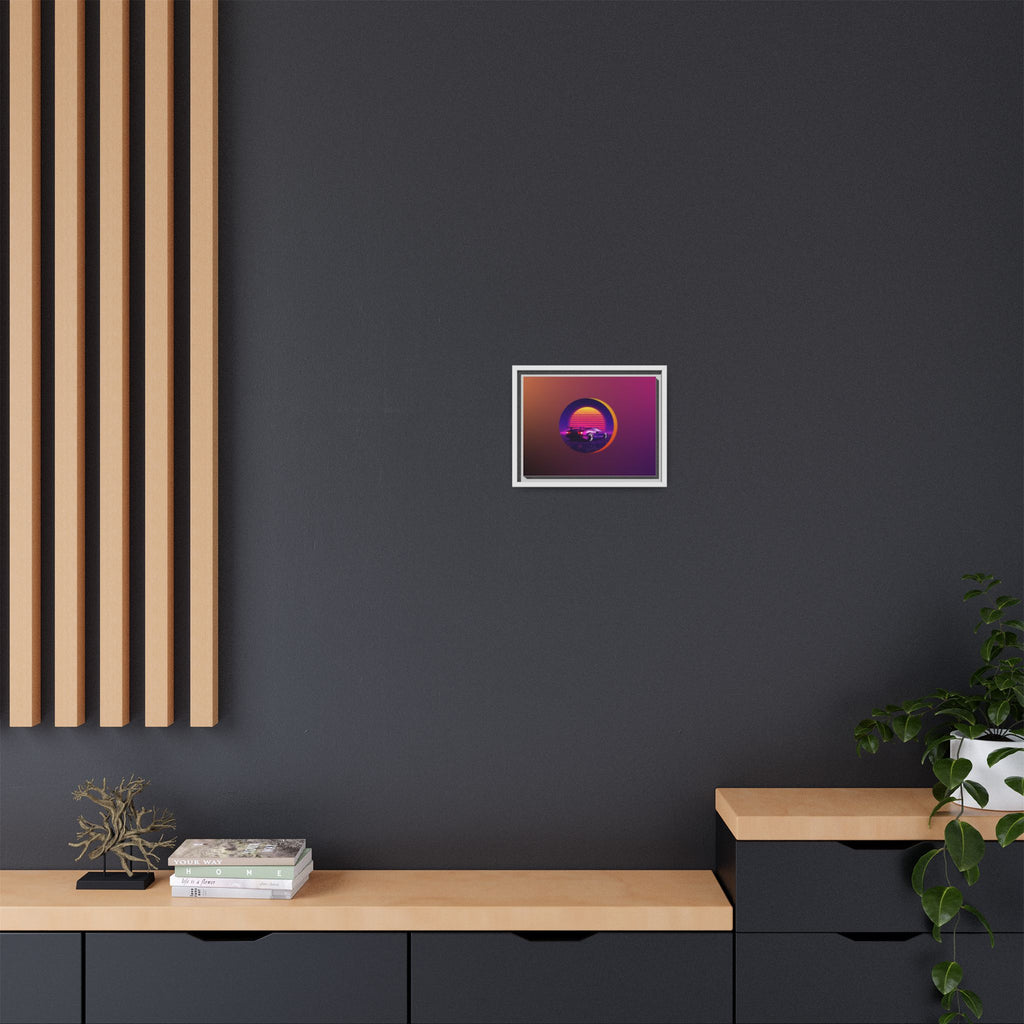 Retro Sunset Sports Car Matte Canvas Framed Wall Art