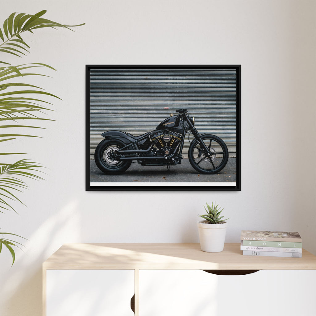 Framed Matte Canvas Motorcycle Print — Black Bobber Wall Art