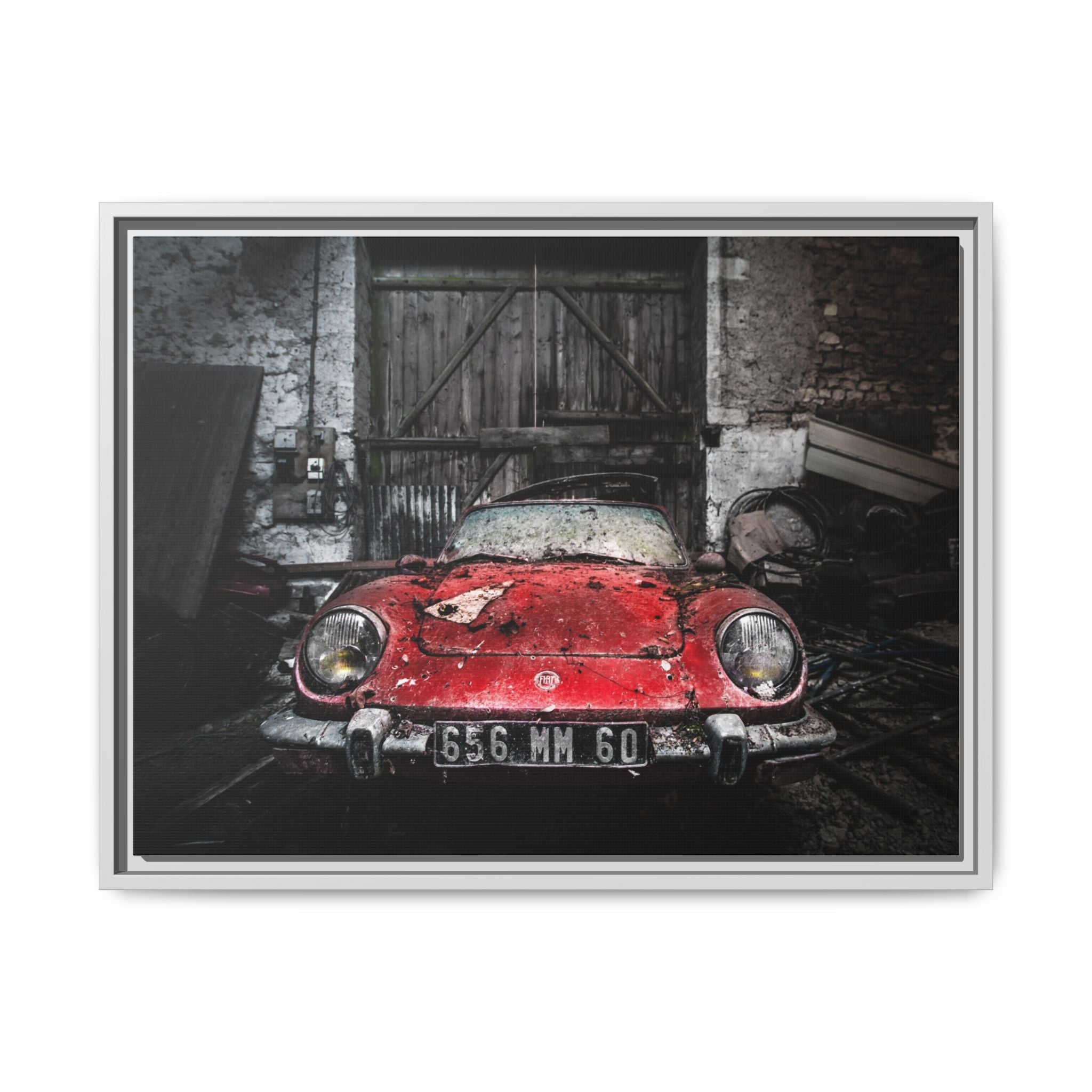 Vintage Red Sports Car Matte Canvas Art — Framed Automotive Wall Decor