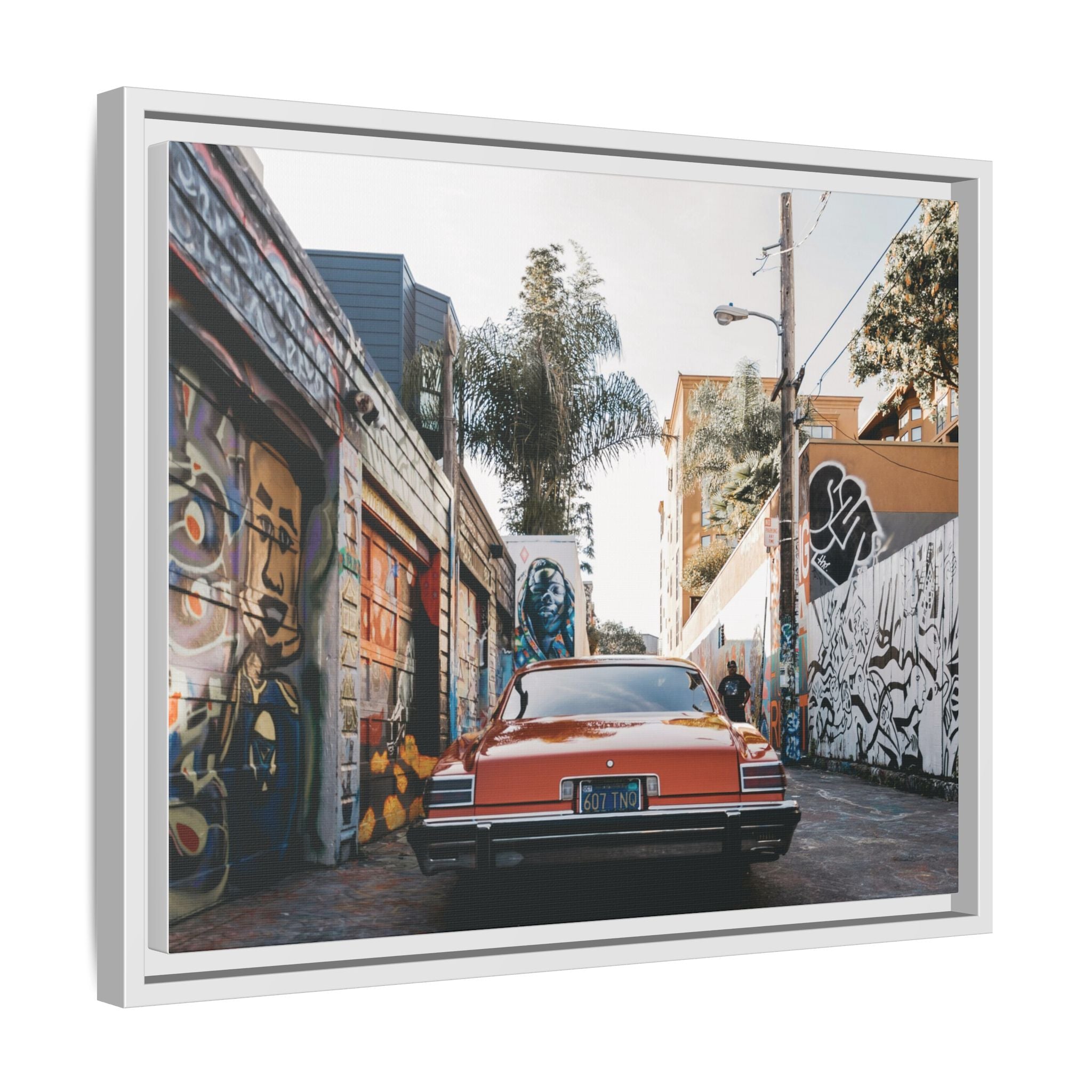 Vintage Chevrolet in Graffiti Alley — Framed Matte Canvas Wall Art