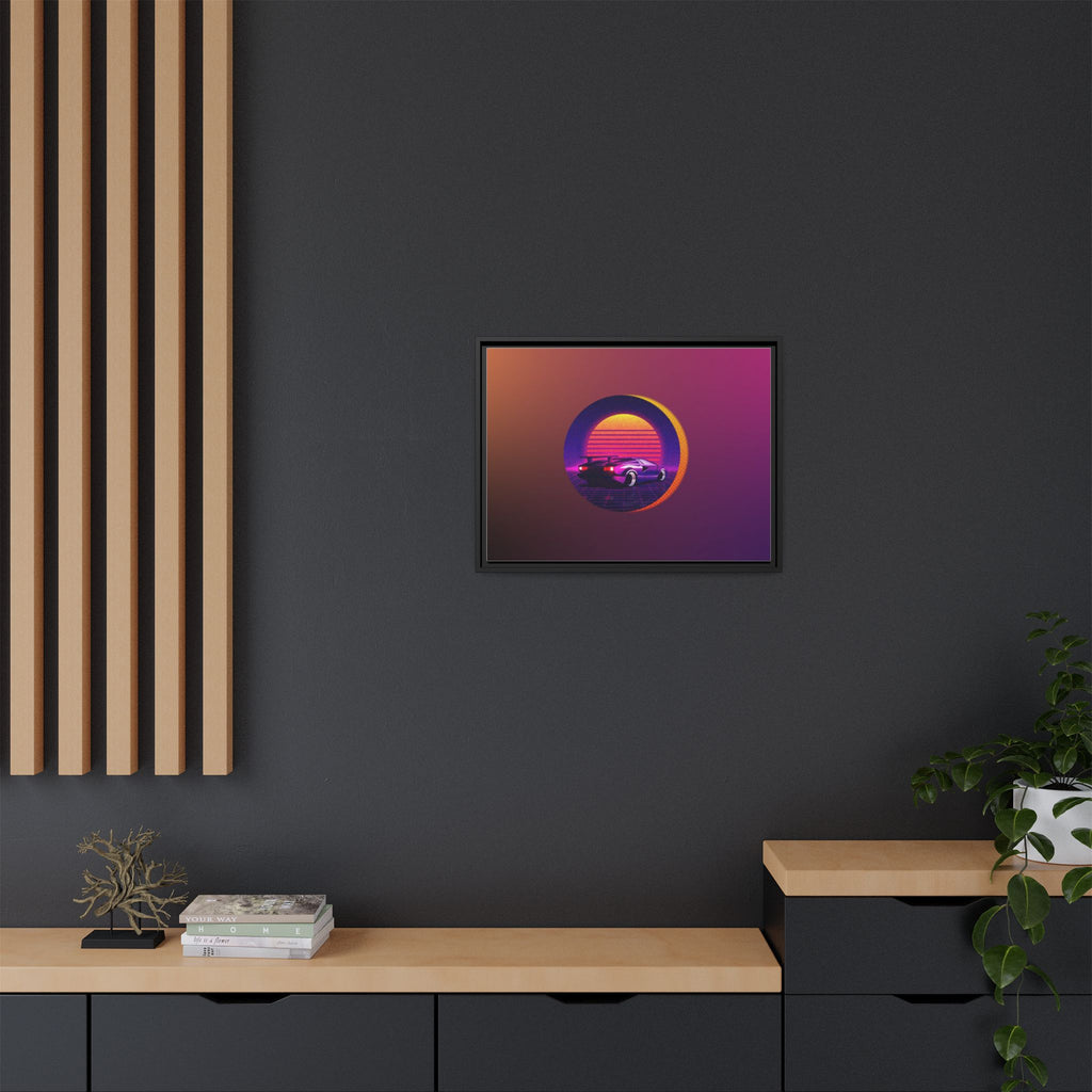 Retro Sunset Sports Car Matte Canvas Framed Wall Art