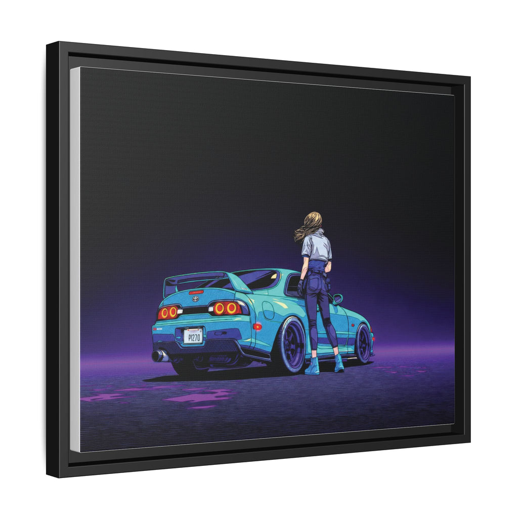 Retro Neon Race Car Poster Matte Canvas Framed | Anime Driver Wall Art