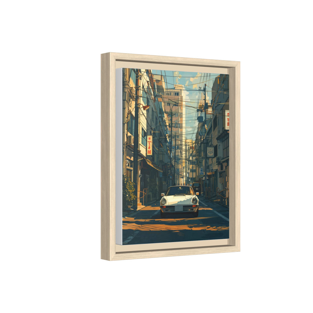 Vintage Sports Car Cityscape Framed Canvas Print
