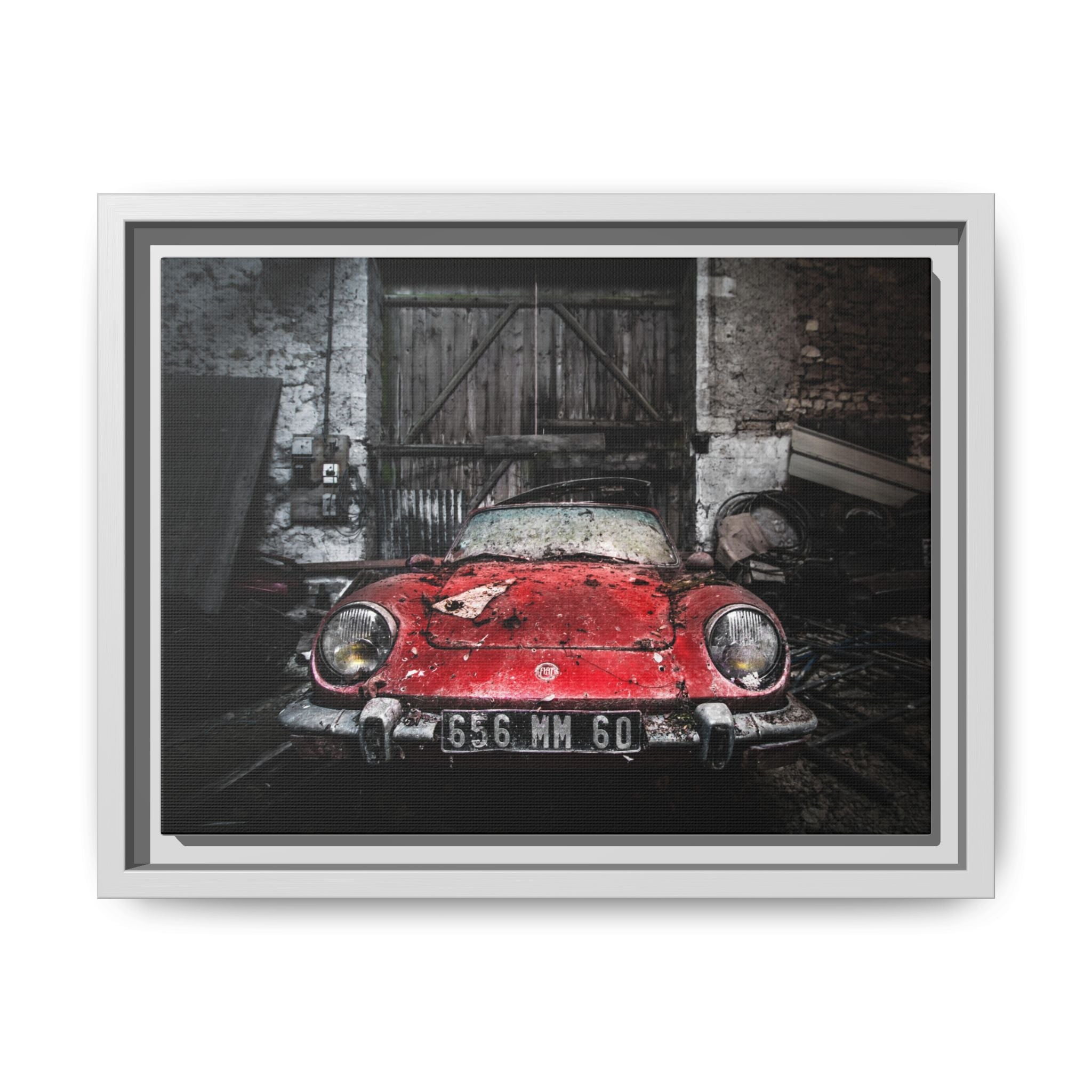 Vintage Red Sports Car Matte Canvas Art — Framed Automotive Wall Decor