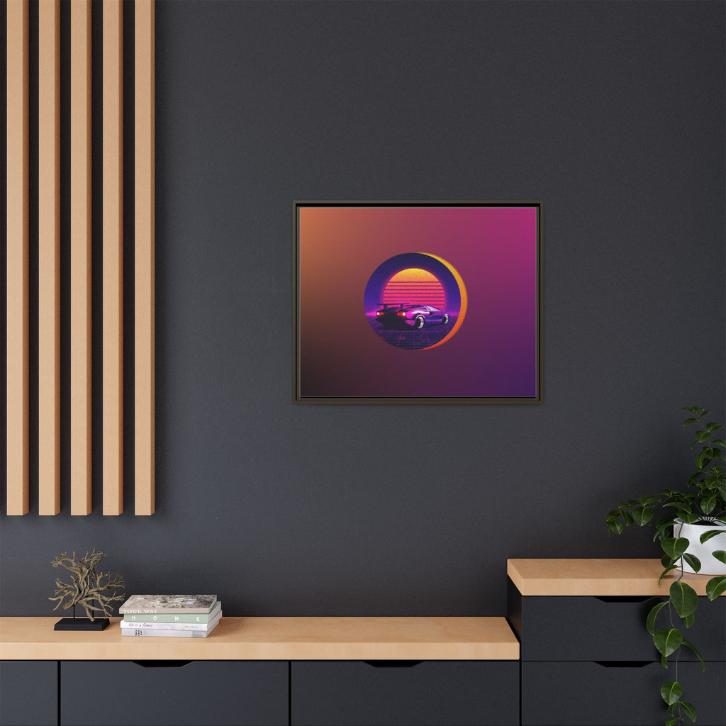 Retro Sunset Sports Car Matte Canvas Framed Wall Art