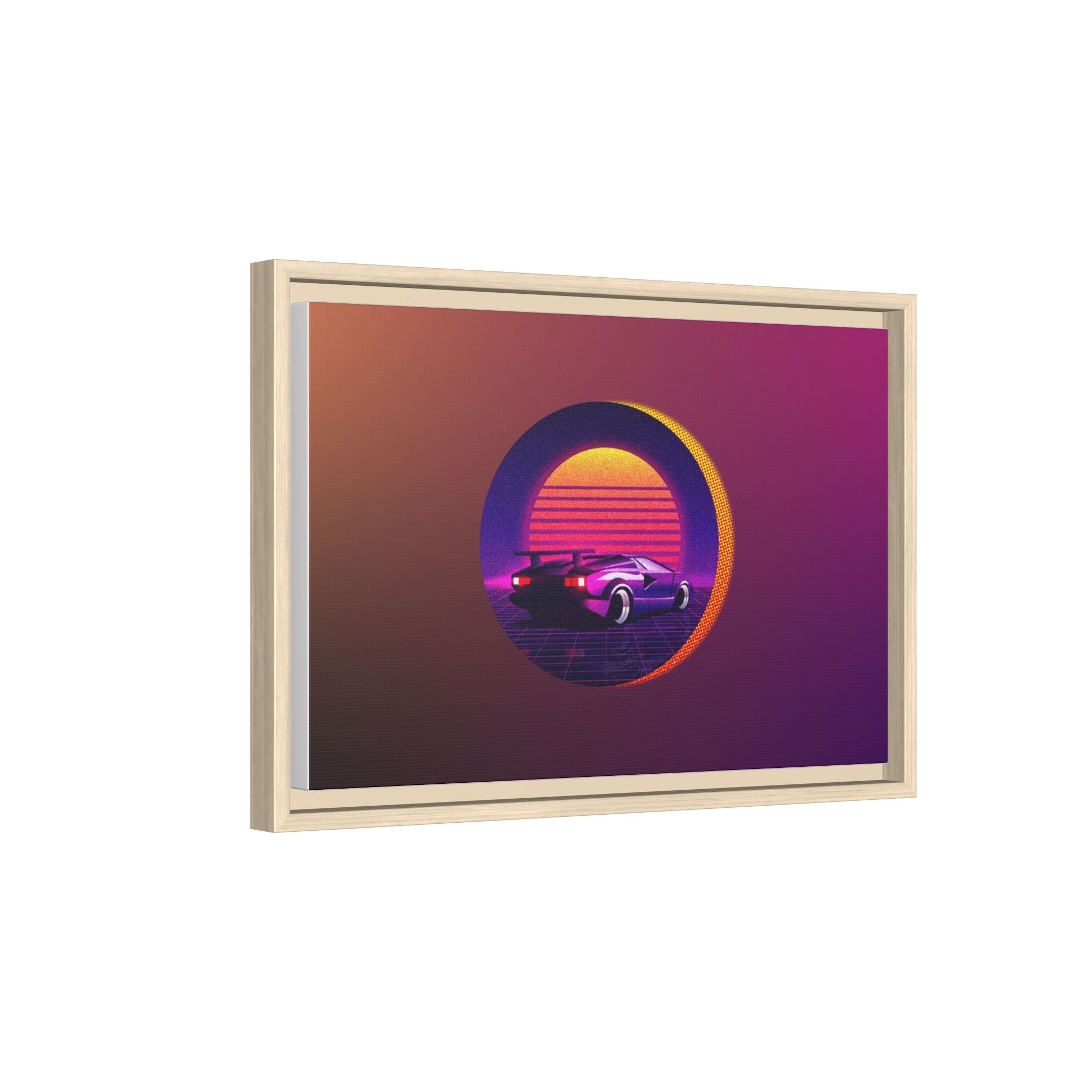 Retro Sunset Sports Car Matte Canvas Framed Wall Art