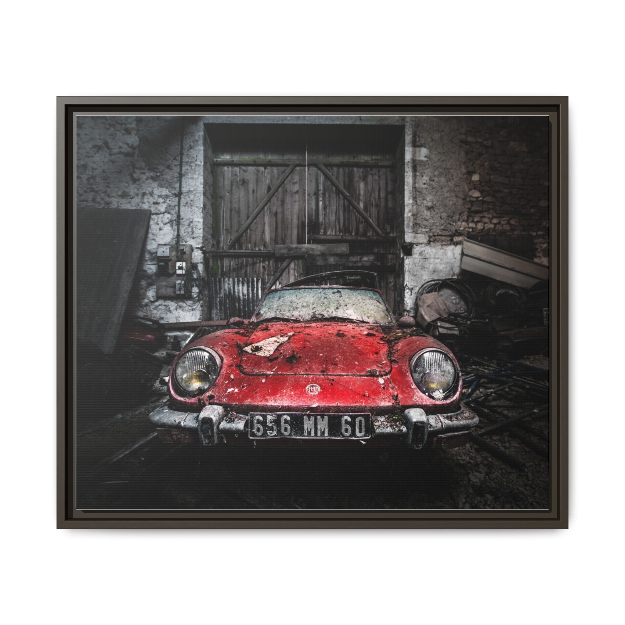 Vintage Red Sports Car Matte Canvas Art — Framed Automotive Wall Decor