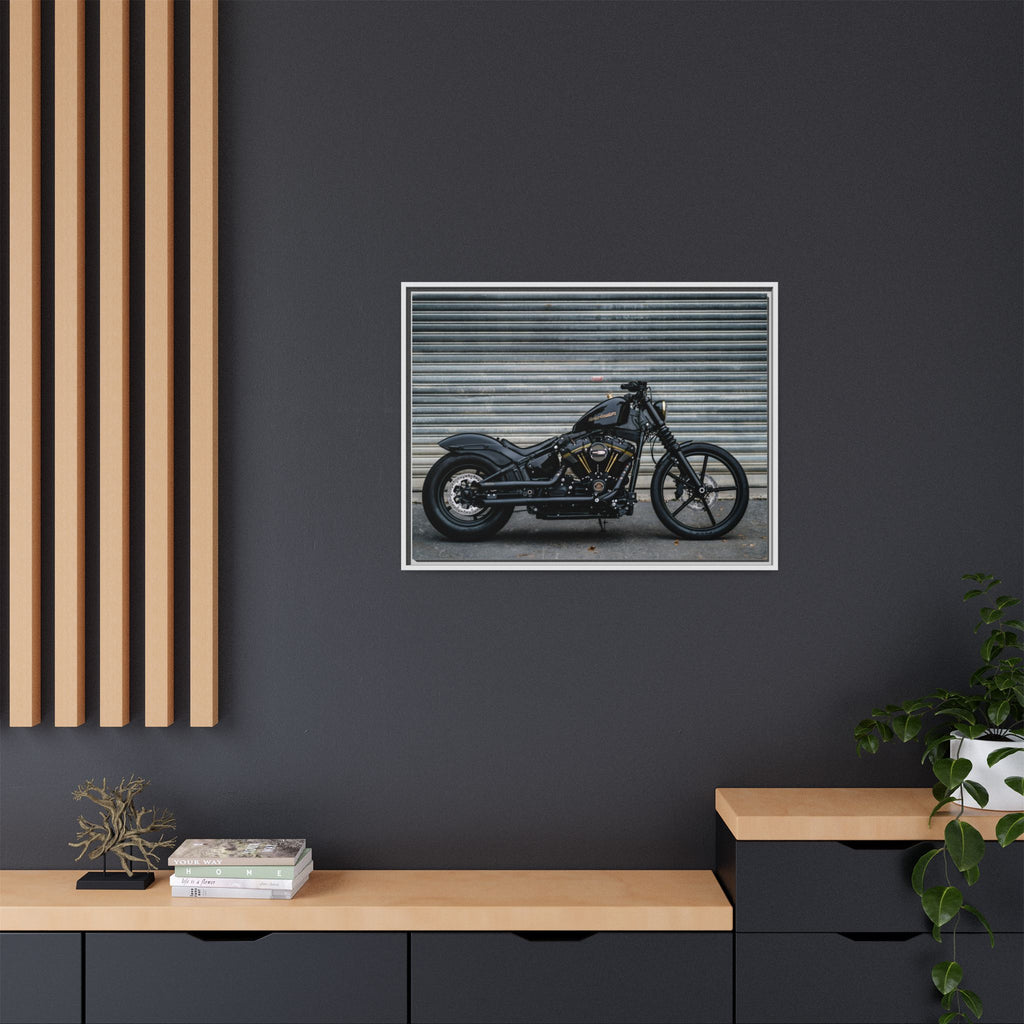 Framed Matte Canvas Motorcycle Print — Black Bobber Wall Art