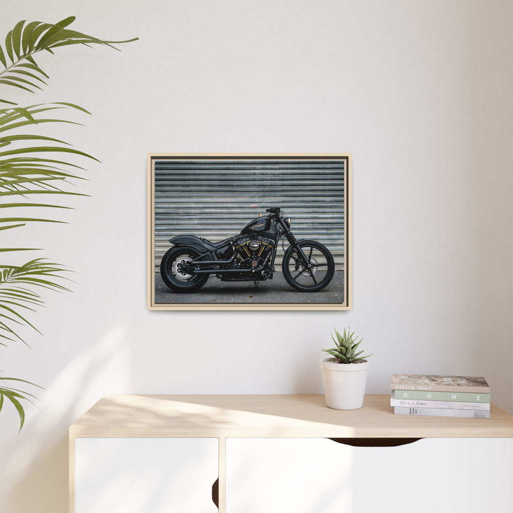 Framed Matte Canvas Motorcycle Print — Black Bobber Wall Art